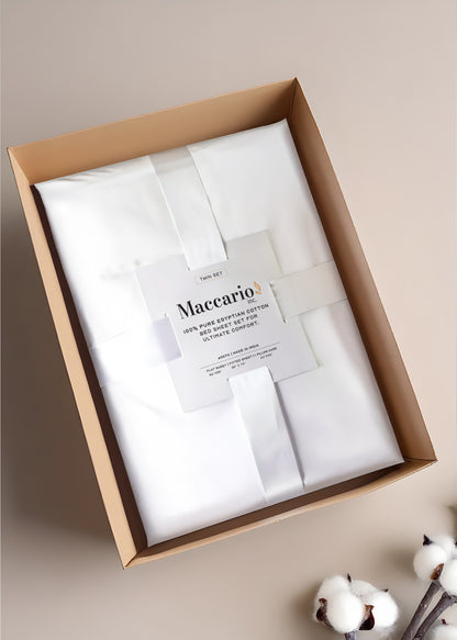 100% Egyptian Cotton Sheets Twin Size - 400 Thread Count White Bed Set for Twin Size Bed, Long Staple Cotton Bedding Sheets, Sateen Weave, Fits up to 17" Mattress