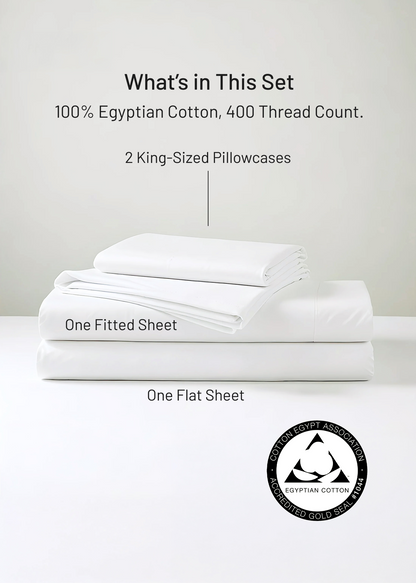 100% Egyptian Cotton Sheets King Size - 400 Thread Count White Bed Set for King Size Bed, Long Staple Cotton Bedding Sheets, Sateen Weave, Fits up to 17" Mattress